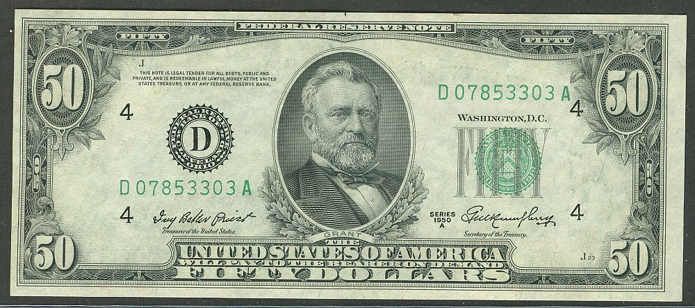 Fr.2108-D, 1950A $50 Cleveland Federal Reserve Notes, D-A Block, Ch.CU